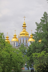 Fototapeta na wymiar View at St. Michael's Golden-Domed Monastery in Down Town of Kiev