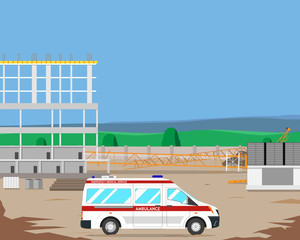 The ambulance workers called a construction site, and said that the accident occurred when a crane fell. Vector illustration © colorfulworld