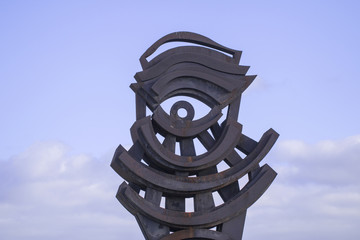 Iron eye sculpture.