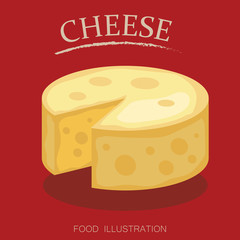Cheese on the red background flat style realistic vector illustration.