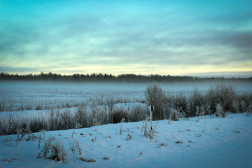 Утренний туман. Зимняя дорога. Россия