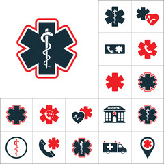 life star snake icon, medical set on white background
