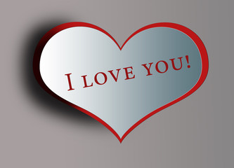 white with a red heart on a gray background. Card