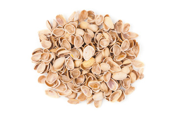 Pistachio shells isolated on white background