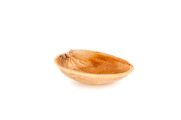 Pistachio shell closeup on white background