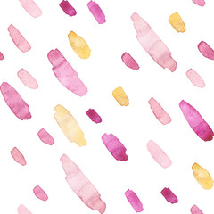 Seamless Pattern of Watercolor Pink and Yellow Splashes