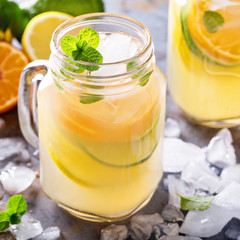 Citrus fruit lemonade in mason jars