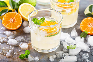 Citrus fruit lemonade in glasses