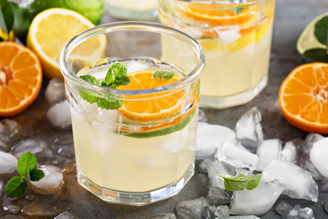 Citrus fruit lemonade in glasses