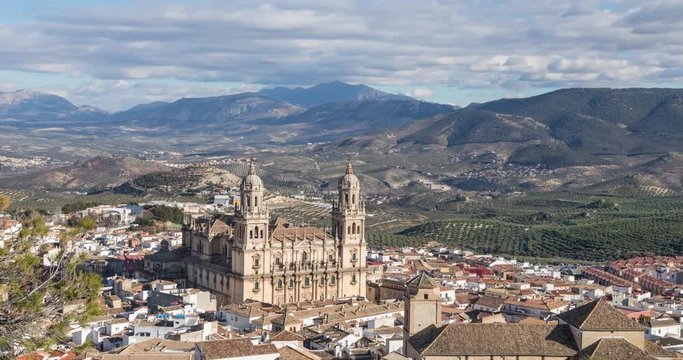 Static view on Cathedral of Jaen in the day (time lapse video)
