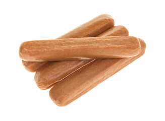 Uncured beef hot dogs isolated on a white background.