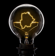Lightbulb with a glowing wire in the shape of Botswana (series)