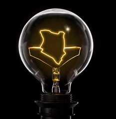 Lightbulb with a glowing wire in the shape of Kenya (series)