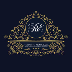 Vector template monogram initials. Vintage art frame. Elegant emblem logo for restaurants, hotels, bars and boutiques. It can be used to design business cards, invitations, booklets and brochures
