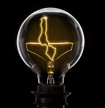 Lightbulb with a glowing wire in the shape of Malawi (series)