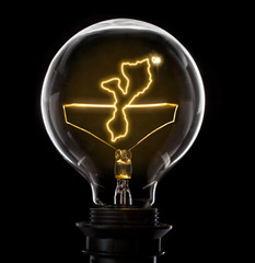 Lightbulb with a glowing wire in the shape of Mozambique (series)