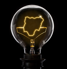 Lightbulb with a glowing wire in the shape of Nigeria (series)