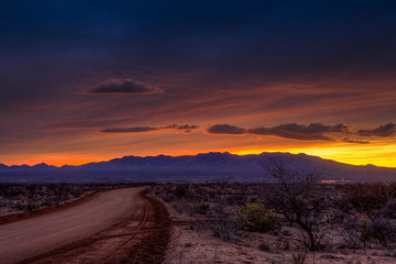 Sunset near St. David, road to the Dragoon mountains, Arizona