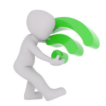3D Rendering of a man carrying a wireless symbol