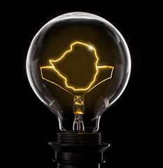 Lightbulb with a glowing wire in the shape of Zimbabwe (series)