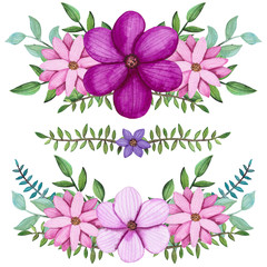 Set of Watercolor Bouquets with Pink Flowers