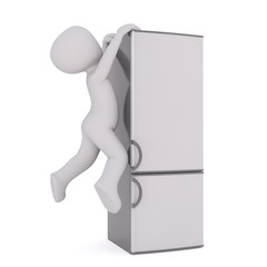 Cartoon Figure Hanging Off Modern Refrigerator