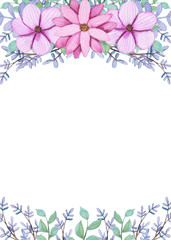 Romantic Frame with Watercolor Light Pink Flowers
