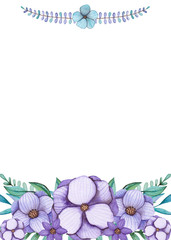 Obraz premium Card Template with Watercolor Light Violet Flowers