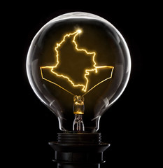 Lightbulb with a glowing wire in the shape of Colombia (series)