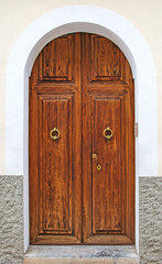 Close-up view of antique wooden door.