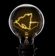 Lightbulb with a glowing wire in the shape of Nicaragua (series)