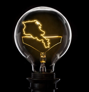 Lightbulb with a glowing wire in the shape of Armenia (series)