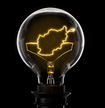 Lightbulb with a glowing wire in the shape of Afghanistan (series)