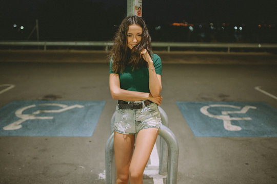 Girl, night and parking