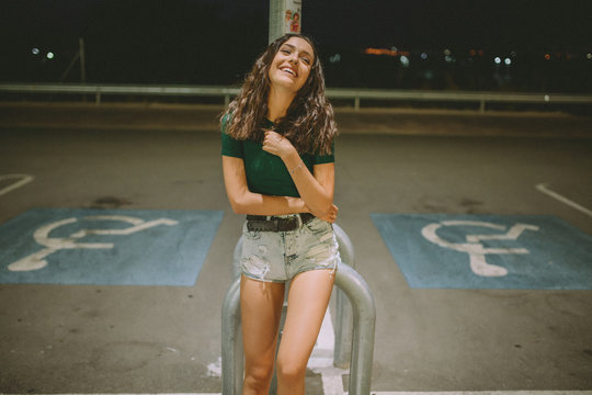 Girl, night and parking