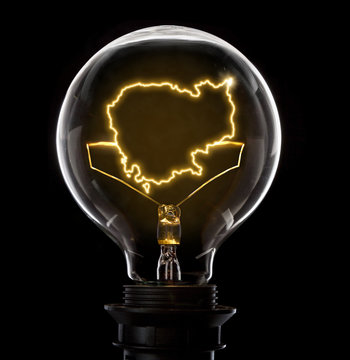 Lightbulb with a glowing wire in the shape of Cambodia (series)