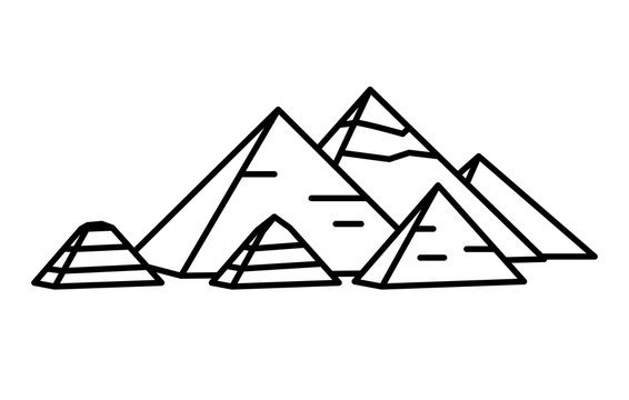 Ancient Egyptian pyramids. Linear thin line illustration.