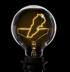 Lightbulb with a glowing wire in the shape of Lebanon (series)