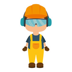 repairman character working with ear cap vector illustration design