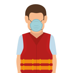 repairman character working with safety mask vector illustration design