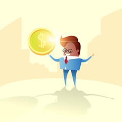Rich Business Man Hold Coin Money Finance Success Flat Vector Illustration