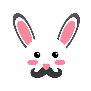 Icono plano cabeza de conejo con bigote kawaii en fondo blanco