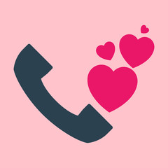 Icono plano telefono con corazones en fondo rosa