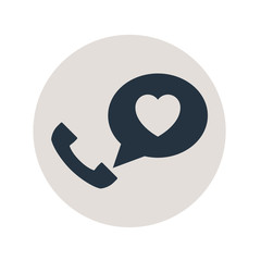 Icono plano telefono con mensaje amor en circulo gris