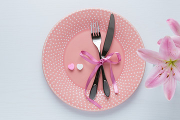 Table setting for Valentines Day.