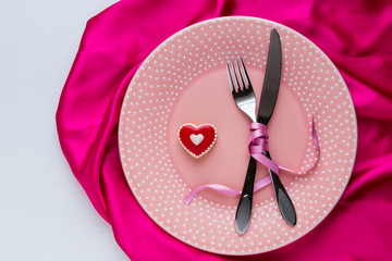 Table setting for Valentines Day.