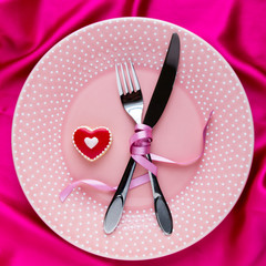 Table setting for Valentines Day.