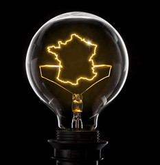 Lightbulb with a glowing wire in the shape of France (series)