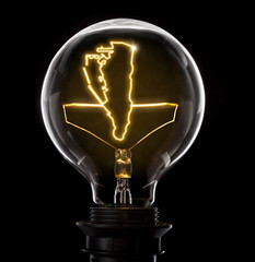 Lightbulb with a glowing wire in the shape of Gibraltar (series)