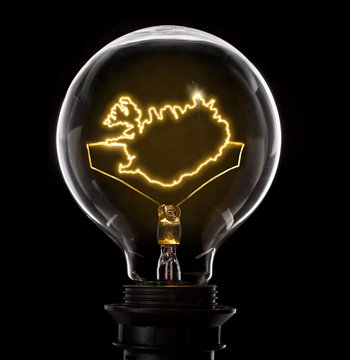Lightbulb with a glowing wire in the shape of Iceland (series)